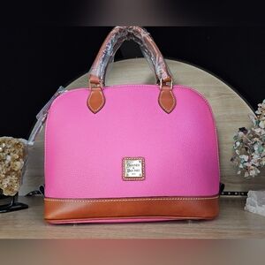 Dooney & Bourke Sorrento Zip Zip  Fuchsia and Tan Satchel.